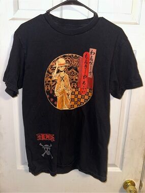 Black One Piece Graphic Crewneck T-Shirt featuring Luffy